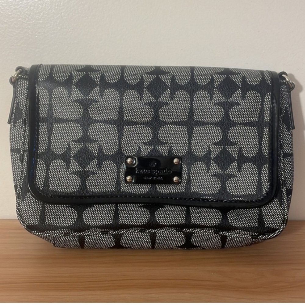 Kate Spade Pebbled Leather "Ace Of Spades" Monogram Adjustable Crossbody Bag - Picture 6 of 10